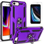 iPod Touch 7th Generation Case, iPod Touch 7/6/5 Case, With [Tempered Glass Screen Protector Included] STARSHOP Military Grade Shockproof Cover With Rotating Ring Holder Kickstand- Purple