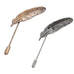 AngelShop Men Metal Brooch Pin Vintage Lapel Stick Pin Suit Tie Brooch Badge 2PCS (2PCS Feather Leaf)