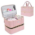 Nail Polish Organiser,Nail Bag,Double-Layer Nail Polish Carrying Case Storage Bag Holds 40 Bottles(15 ml-0.5 fl.oz)and an Nail Lamp,Portable Nail Polish Organiser Case for Nail Supplies,Pink