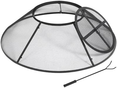 Lineslife Fire Pit Spark Screen 36 Inch with Top Cover Round, Heavy Duty Collapsible Outdoor Fire Pit Mesh Screen, Metal Fire Pit Top Lid with Ring Handle for Patio Backyard, Black