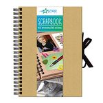 A4 Kraft Scrapbook 80 Pages Scrap book Kit Photo Album Wiro Bound Display Eco-Friendly Book with Ribbon Closure and 2 Metallic Marker Pens and Photo Corners