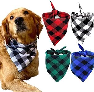 Realeaf Dog Bandanas 4 Pack, Plaid Pet Scarves Reversible Checkered Kerchief Classic Triangle Dog Bibs Costume Decoration Accessories for Medium Large Pets