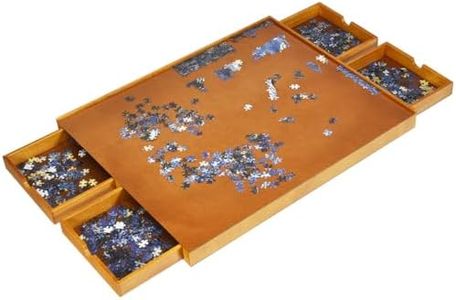 HONEY JOY 1500 PCS Wooden Puzzle Table, Jigsaw Board Puzzle Platform with 4 Drawers, Puzzle Storage w/Flat Work Surface, Raised Sides, Grooved Handle, Puzzle Base for 1000-1500 Pieces (80cm* 65cm)