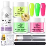 BORN PRETTY Acrylic Nail kit Acrylic Powder and Liquid Set Acrylic Nail Set for Beginners Nail Extension Carving with Acrylic Nail Brush Neon Yellow Green Colors 30g*3