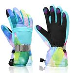 Kids Ski Gloves,Zeaubim Winter Waterproof Ski Snowboard Gloves Warm Touchscreen Snow Gloves, Fits Both Boys & Girls (Light Blue, S(Fits Kids 8-9))