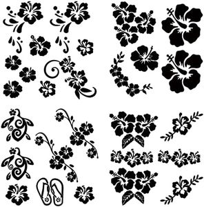 GORGECRAFT 4 Feuilles Hawaiian Hibiscus Fleur Autocollant de Voiture Noir Laser Réfléchissant Autocollant de Voiture Auto-Adhésif de Voiture Accessoires Automobile Décoration pour SUV Camion Moto