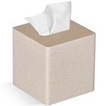 GOLRANLYE Tissue Box Cover Square PU Leather Facial Tissue Box Holder for Dresser Bathroom Decor (Beige)