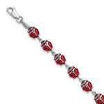 925 Sterling Silver Lobster Claw Closure Rhodium Polished Enameled Lady Bug Bracelet - 7 Inch