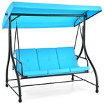 HAPPYGRILL 3 Seat Outdoor Porch Swing, 2-in-1 Swing Glider with Adjustable Canopy, Removable Cushions, Foot Pad, Curved handrails, Outdoor Swing for Patio Yard Garden Balcony Backyard, Turquoise