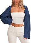 OZICERD Chunky Knit Bolero Shrug Cardigan Sweater for Women Fall Open Front Long Arm Sleeve Crop Cardigan Chandail Femme Blue S