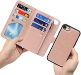 Cavor for iPhone 7/8 Case,for iPhone SE 2020/ iPhone SE 2022 Case [4.7 inch] PU Leather Folio Flip Cover Kickstand 2 in 1 Detachable Wallet Magnetic Case Zipper Coin Pocket 6 Card Slots-Rose