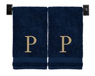 Custom Luxury Towels Monogrammed Hand Towels - Set of 2 - Genuine Turkish Cotton - Oeko-Tex Certified - Embroidered Gold Thread Modern Monogram - Personalized Towels - Bathroom Hand Towels