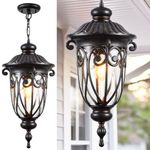 VIANIS Extra Large Outdoor Pendant Light, 11.3 in Outdoor Chandelier Bronze, Waterproof Outdoor Hanging Light with Seed Glass, Anti-Rust Outdoor Pendant Lights for Porch, Vintage Style