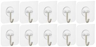 Amazon Brand - Solimo Heavy-Duty Adhesive Wall Hooks | for Hanging Clothes, Hats, Keys, and More | Bathroom & Bedroom Hooks (Pack of 10)