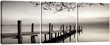 Pyradecor Peace 3 panels Black and White Landscape Giclee Canvas Prints on Canvas Wall Art Modern Stretched and Framed Pictures Paintings Artwork for Living Room Bedroom Home D?cor