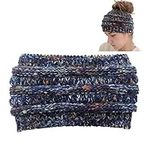 IHCEMIH Beanie Ladies Girls Headband Fleece Liner Ponytail Beanies Hat Winter Warm Wooly Cable Knitted Cap Thermal Skiing Accessories Gift for Womens Mens Blue