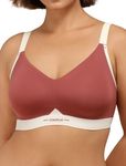 COMFELIE No Underwire Wireless Bra Seamless Bralette Lined Padded Lightweight Deep V Neck for Supportive and Comfortable Fit Dusty Rose