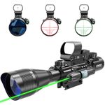 UUQ C4-12X50 Rifle Scope Dual Illuminated Reticle W/Laser Sight and Holographic Dot Reflex Sight (Green Laser W/Upgraded Dot Sight)