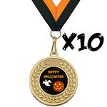 TroShow Happy Halloween Medals With Orange & Black Ribbon 45mm Pack of 10