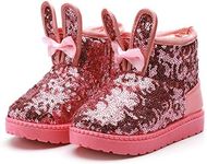 DADAWEN Boy's Girl's Warm Winter Sequin Waterpoof Outdoor Snow Boots Pink US Size 5 M Toddler