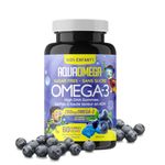 AquaOmega Kids Omega-3 Gummies - High DHA Omega-3 with EPA and Vitamin D - Omega-3 Supplements, Omega-3 Fish Oil, Tasty Fish Oil Omega-3 Gummy, Omega-3 Kids, Sugar Free, Blueberry, 260mg - 60 Gummies