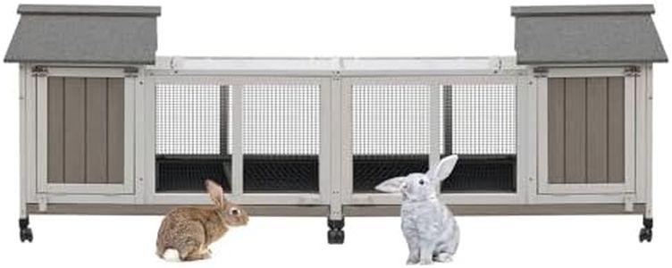 Gowoodhut 76.38"L Rabbit Hutch Indoor and Outdoor with 8 Wheels,Wooden Rabbit Cage with Pull Out Leak-Proof Tray for 2-4 Rabbits,Bunny Hutch with Asphalt Roof Suitable for Garden,Park,Living Room,Grey