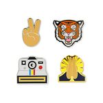 Just For Laughs Pincredibles Enamel Pins 4-pack (Retro Camera, Peace Sign Emoji, Tiger, Praying Hands Emoji)