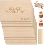 Calvana 12Pack Balsa Sheets 12x8x1/16in, Unfinished Wood Veneer Planks, Thin Wood Blanks for Crafting Supplies & Materials, Laser Cutting, Engraving, Wood Burning, DIY Crafts for Adults & Children