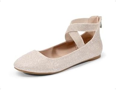 DREAM PAIRS Women's Comfortable Fashion Elastic Ankle Straps Flats Shoes,Size 7,Gold/Glitter,Sole_Stretchy