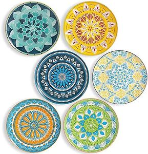 Dinner Plates Ceramic Plate Set - 10 Inch Large Porcelain Round Plate Sets of 6 - Flat Colorful Pattern Dining Plates for Kitchen | Family - Dishwasher | Microwave | Oven Safe