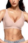 Vertvie Non Wired Bras for Women Deep V Seamless Wireless Push up Bralette Comfort Support Bra Plus Size Full Coverage T Shirt Everyday Bra for Women(Skin,XL)