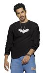 Bewakoof Men's Cotton Printed Logo Batman Glow in Dark (Bml) Batman Full Sleeves | Round Neck | Regular Fit T-Shirt/Tee- 442894, Black 01, L