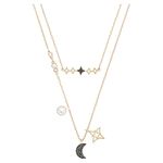 Swarovski Symbolic layered necklace, Set (2), Moon and star, Black, Rose-gold tone plated