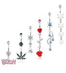 Drperfect 6PCS 14G Dangle Belly Button Rings Rose Gold Silver Plated 316L Stainless Steel Belly Button Piercing Jewelry for Women3