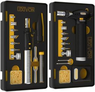 LEXIVON Butane Soldering Iron and Torch Multi-Purpose Kit | Cordless Self-Igniting Adjustable Flame 7-Tip Set | Pro Grade 125-Watt Equivalent