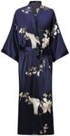 V Vaborous Women's Soft Long Satin Robes Long Silk Robes Full Length Robes Kimonos Silky Bath Robe Dressing Gowns, Floral Print Navy, XX-Large-3X-Large