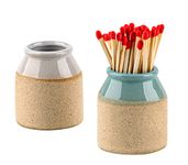 dgudgu Match Cloche Decorative Matches Jar with Match Striker Set of 2 Mini Pottery Match Holder with Striker