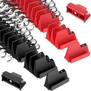 PINOZE 42PCS Magnetic Modular Wrench Organizers for Tool Drawers - Black & Red - Wrench Rack with Metric & SAE Labels, Customizable Magnet Tool Storage Holder for Tool Box Organization