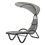 LIVIVO Bali Sun Lounger Relaxing Chair with Canopy Shade and Padded Cushions, Arm Rests, Made from powder coated steel frame perfect for Outdoor Garden, Balcony, Patio, Deck (Grey)