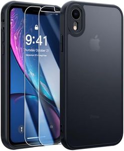 FLLAO Coque Compatible avec IPhone XR et 2 Pièces Protection Écran en Verre Trempé, Protection Antichoc Qualité Militaire, Anti-Jaunissement étui de Housse Arrière Translucide Givrée. (Noir)