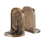 CRAFTSMAN ROAD Tree of Life Bookends, Antique Brass, 2 Decorative Bookends for Shelves or Bookcase, Cast Iron, Non-Skid Heavy Bookends, Home Décor Gift