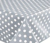 Home Direct Rectangular Oilcloth PVC Wipe Clean Tablecloth Table Cover 140cm x 180cm 55x70 Polka Dot Grey Light