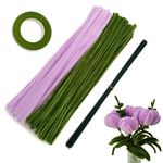 3A Featuretail 200 pcs Pipe Cleaners Set with Floral Wires & Floral Tape | Chenille Stems Pipecleaners for Flower Bouquet Making, Kids DIY Craft Projects and Decorations (Light Purple & Green)