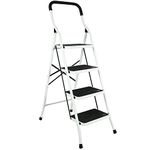 REDCAMP Folding Step Ladder 4 Step, Heavy Duty Sturdy Step Ladder with Handrails, Wide Ladder Step Stool ，White (4-Step)