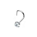 Gekko Body Jewellery Surgical Steel 1mm (18 Gauge) Nose Stud/Screw with Prong Set Clear CZ Gem