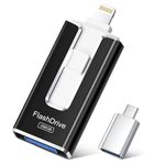 SUDEHO USB Stick 256GB for iPhone, MFi Certified Lightning Memory Stick Stable Data Transfer, 4-in-1 Flash Drive for iPhone/iPad/Android/PC, Easily Back Up and Save Files, MattBlack