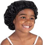 Olivia Sylx - Satin Bonnet & Toddler Silk Bonnet - Sleep Cap & Kids Bonnet for Girls, Hair Cover for Sleeping - Satin Sleep Cap, Adjustable (Black/Black, 0-3 Year)