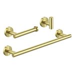 KES Gold Bathroom Accessory Set 3 Piece 40CM Towel Rail and Toilet Roll Holder and Coat Hook Wall Mounted Stainless Steel 18/8 Brushed Gold, LA20BZ-32