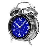 ALEENFOON 4" Metal Twin Bell Alarm Clock, Retro Vintage Alarm Clocks Desk Table Bedside Silent Non Ticking Alarm Clock with Light, Battery Operated Loud Alarm Clock for Heavy Sleepers