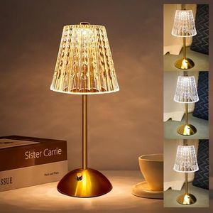 Marspeeder Metal Cordless Table Lamp Touching Control Crystal Lamp, Rechargeable Diamond Table Lamps with 3 Color Changing Light, Table Lamp Modern Style Bedside Lamp for Bedroom,Office,Bar,Wedding